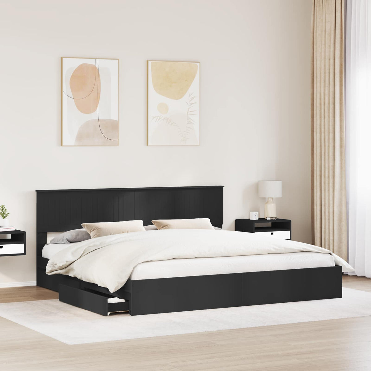 vidaXL Storage Bed with Drawer Black 200 x 200 cm Engineered Wood 3