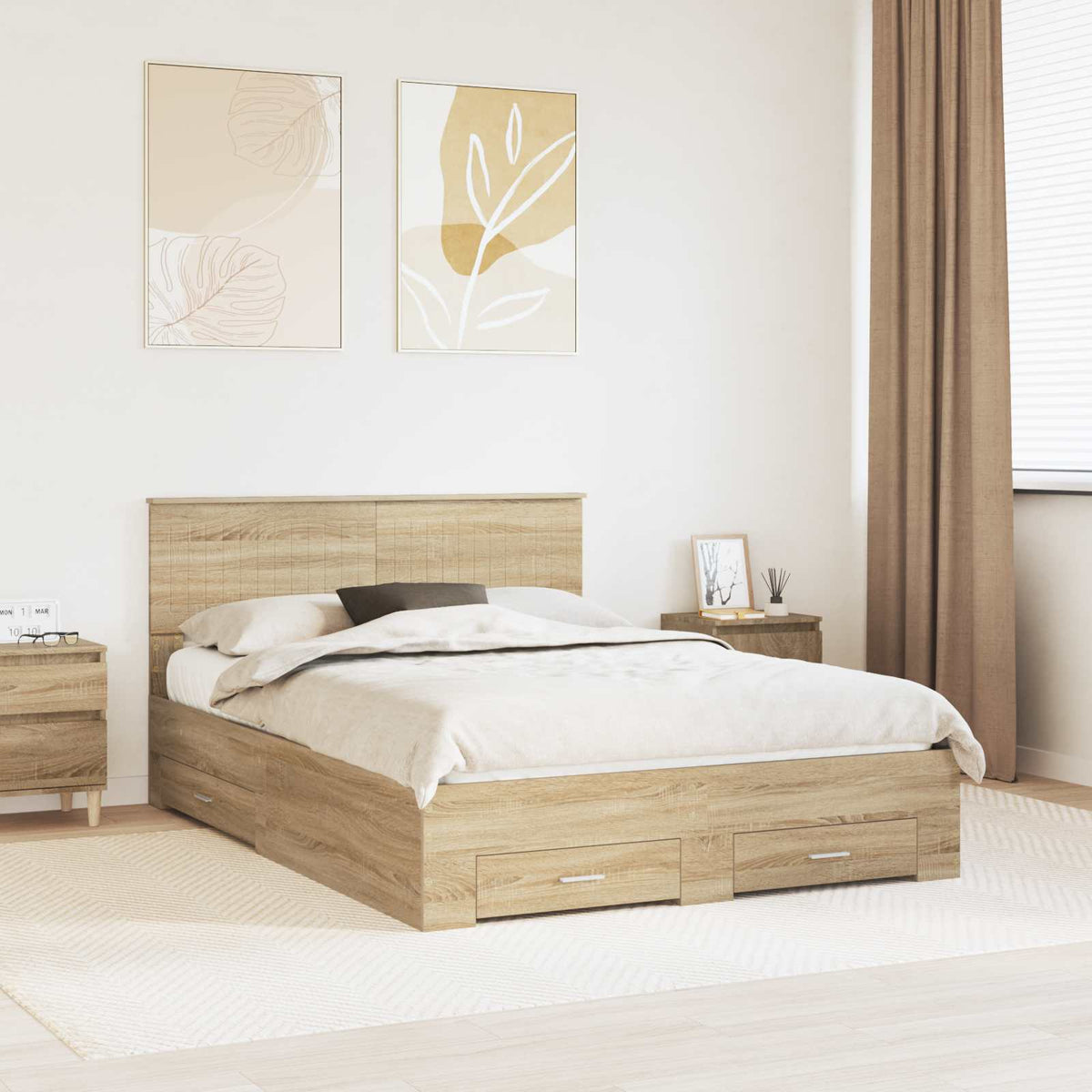 Bed Frame with Drawer 140 x 190 cm Engineered Wood Sonoma oak