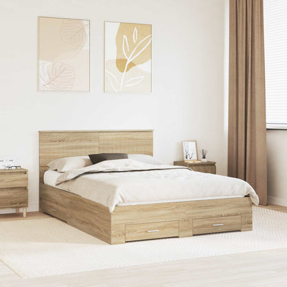 Bed Frame with Drawer 140 x 190 cm Engineered Wood Sonoma oak