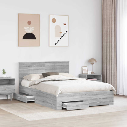 Bed Frame with Drawer 140 x 190 cm Engineered Wood Grey sonoma