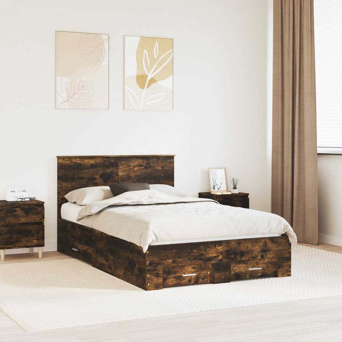 Bed Frame Engineered Wood Length 200 cm Smoked Oak 120 cm