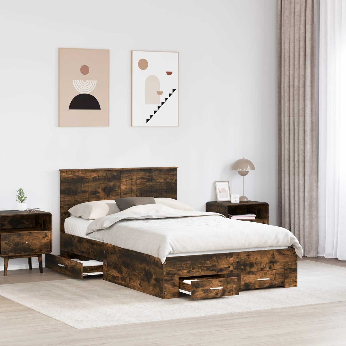 Bed Frame Engineered Wood Length 200 cm Smoked Oak 120 cm
