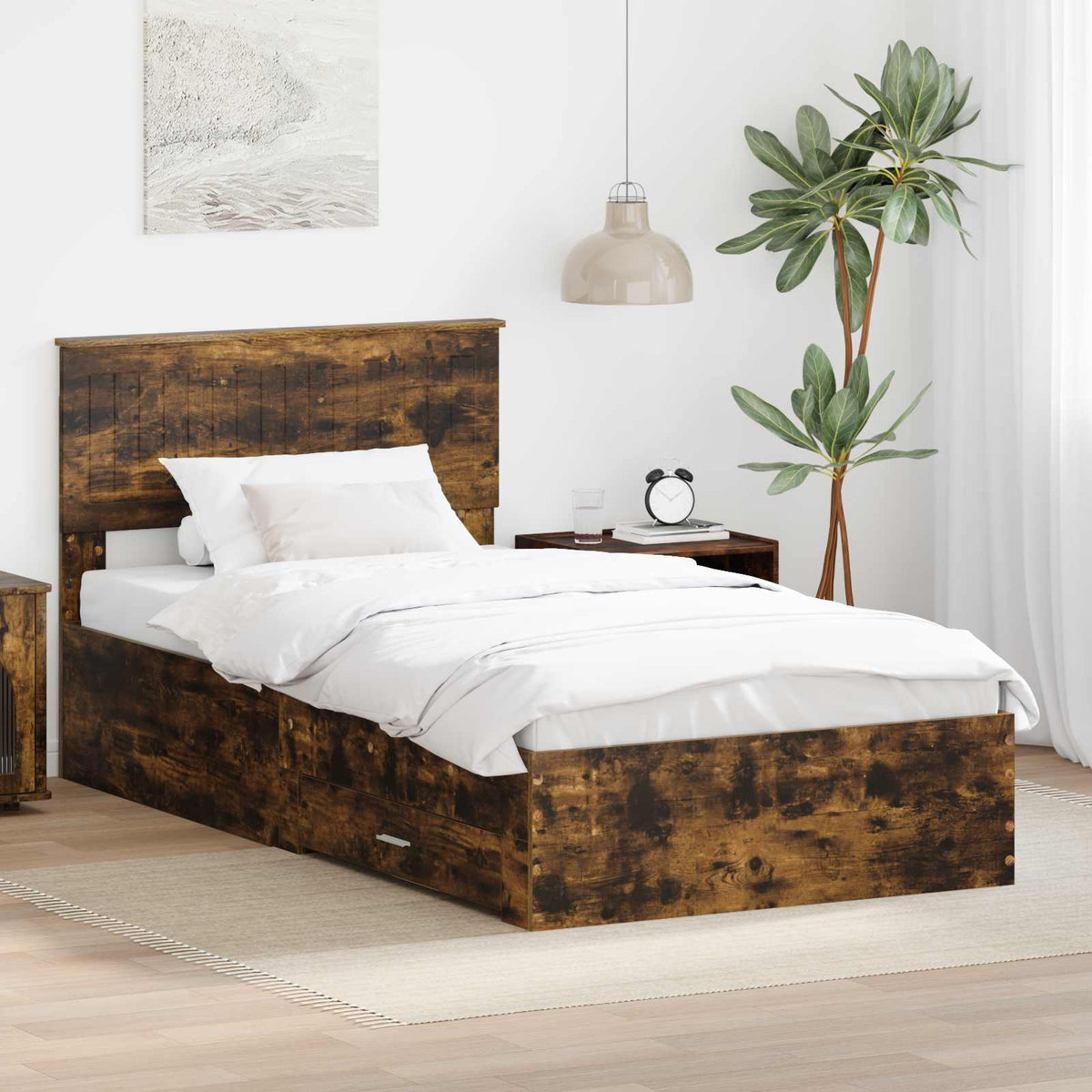 Bed Frame Engineered Wood Length 200 cm Smoked Oak 100 cm
