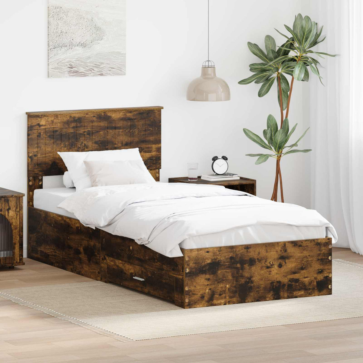 Bed Frame Engineered Wood Length 200 cm Smoked Oak 90 cm