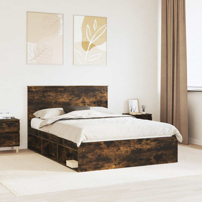 Bed Frame 140 x 200 cm Solid Pine Wood Smoked oak