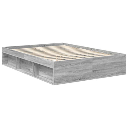 Bed Frame 140 x 200 cm Solid Pine Wood Grey sonoma