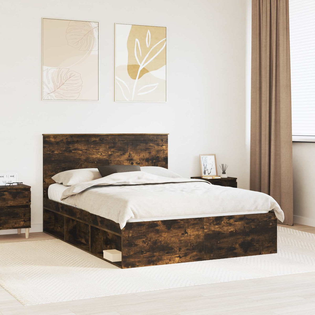 Bed Frame 140 x 190 cm Solid Pine Wood Smoked oak