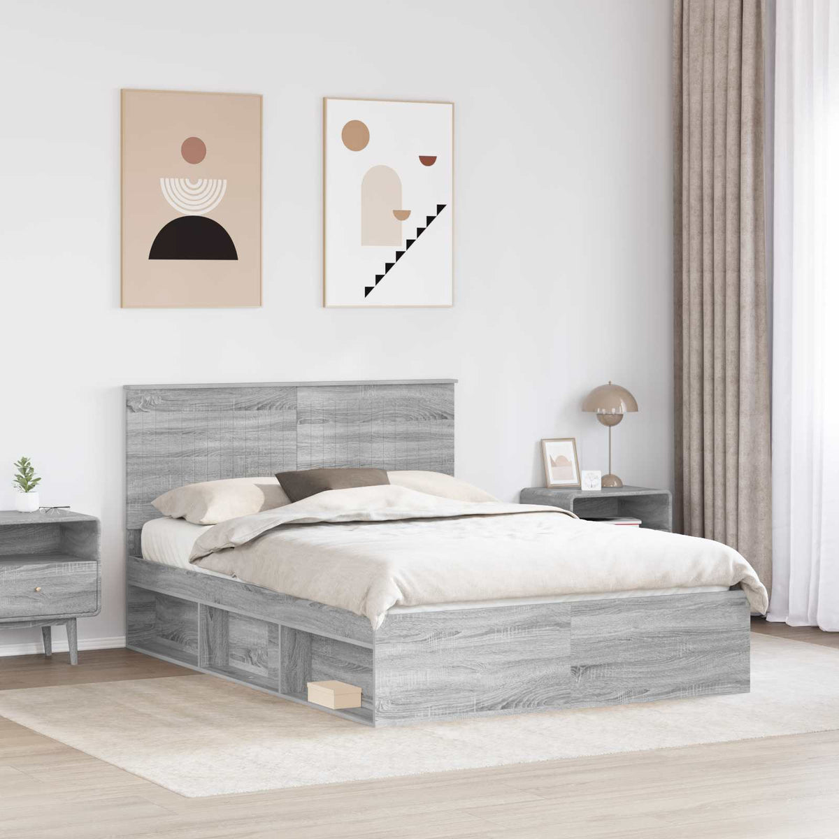 Bed Frame 140 x 190 cm Solid Pine Wood Grey sonoma