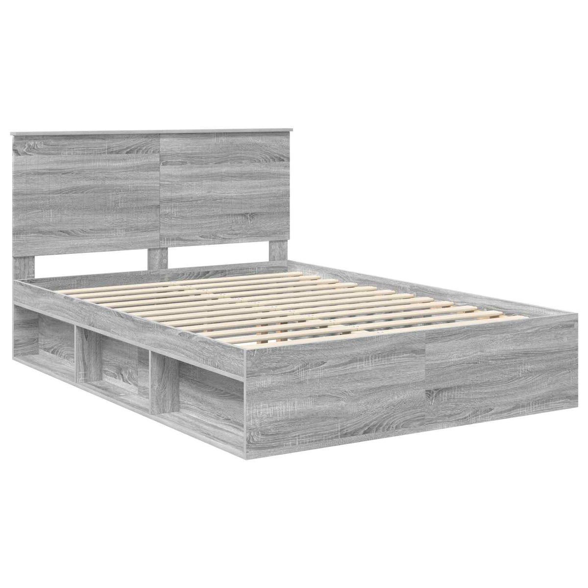 Bed Frame 140 x 190 cm Solid Pine Wood Grey sonoma