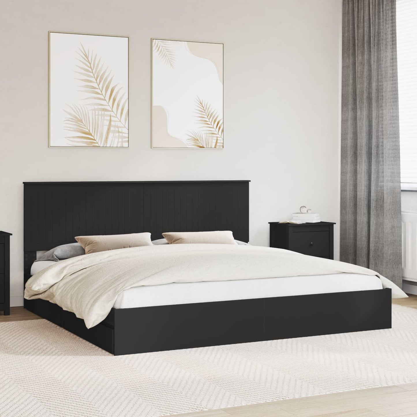 vidaXL Storage Bed with Drawer Black 200 x 200 cm Engineered Wood 1