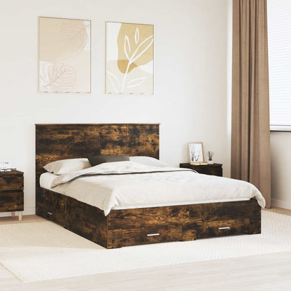 Bed Frame with Drawer Engineered Wood Length 200 cm Smoked Oak 150 cm
