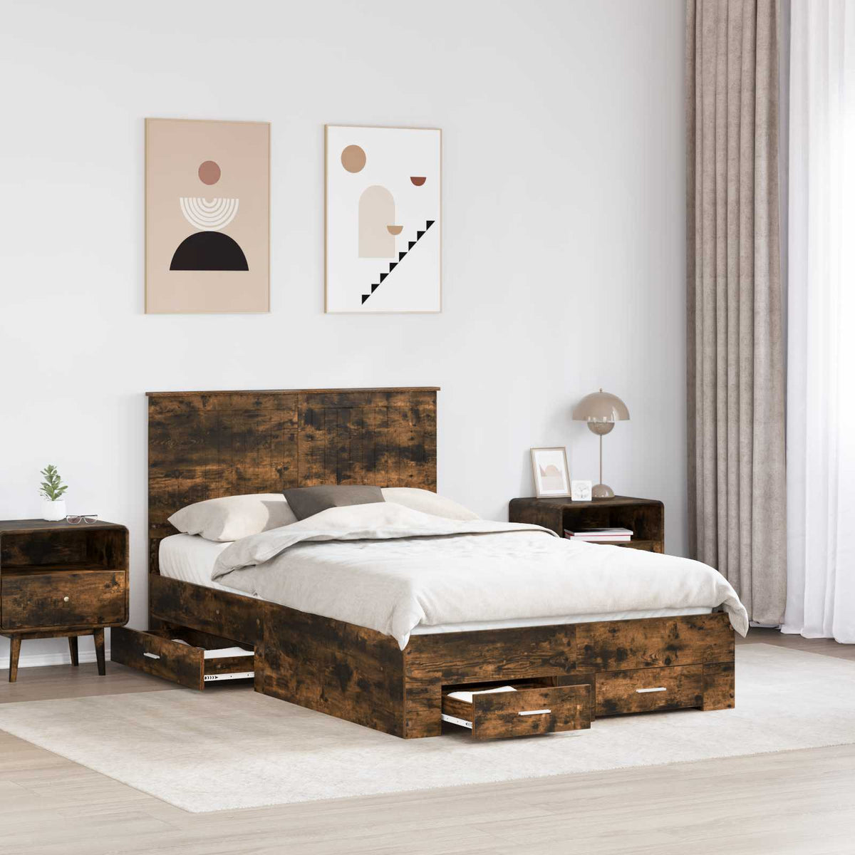 Bed Frame with Drawer Engineered Wood Length 200 cm Smoked Oak 120 cm