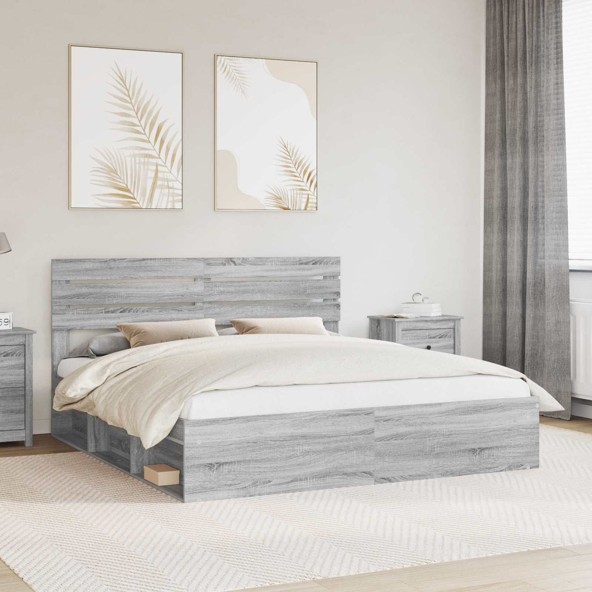 Bed Frame Solid Pine Wood Length 200 cm Grey Sonoma 180 cm