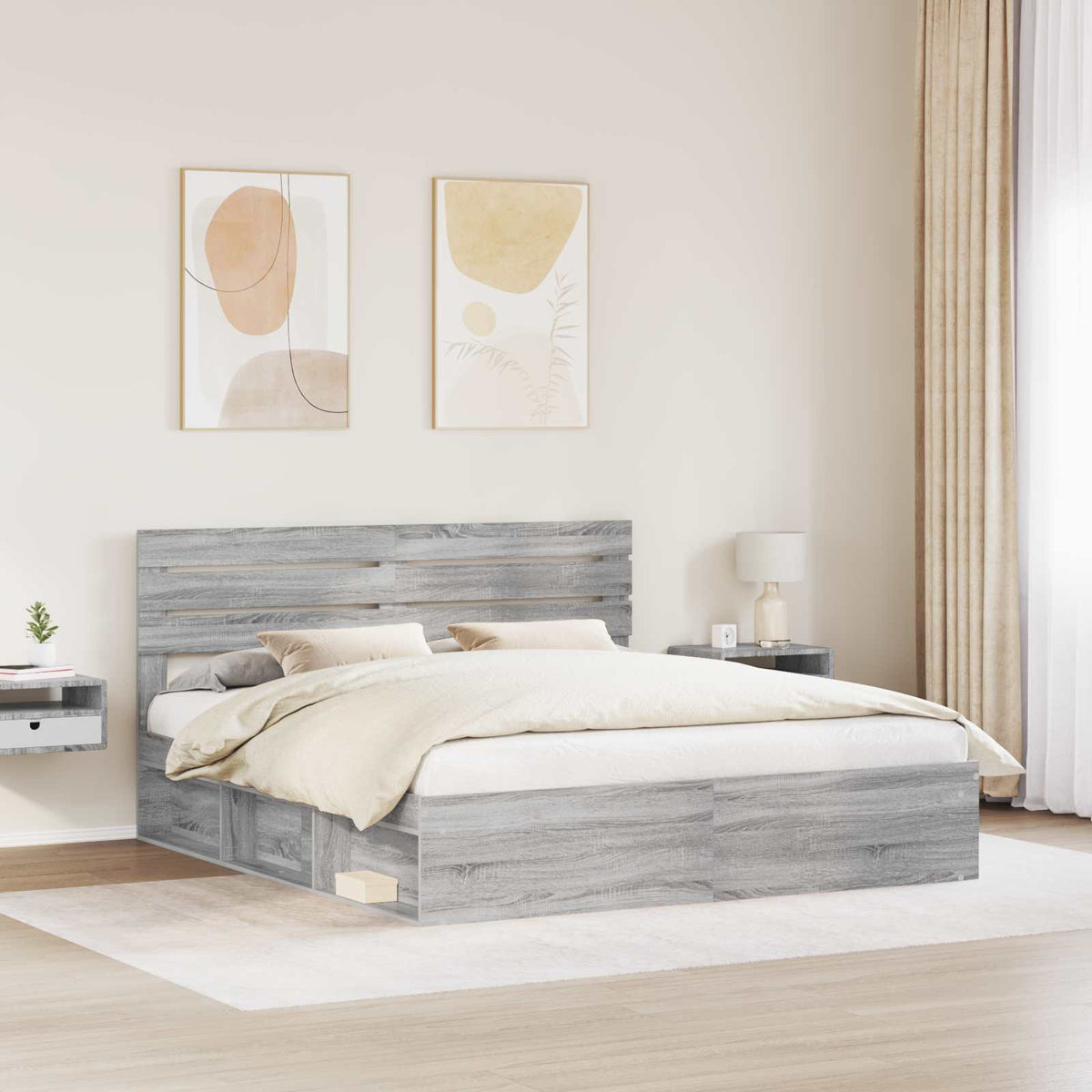 Bed Frame Solid Pine Wood Length 200 cm Grey Sonoma 180 cm
