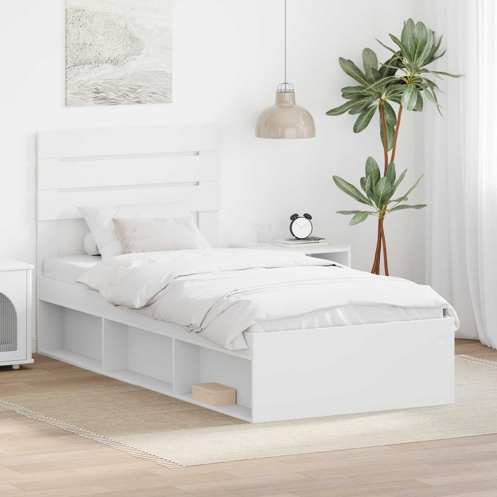 vidaXL Bed Frame with Headboard Solid Pine Wood Length 200 cm White