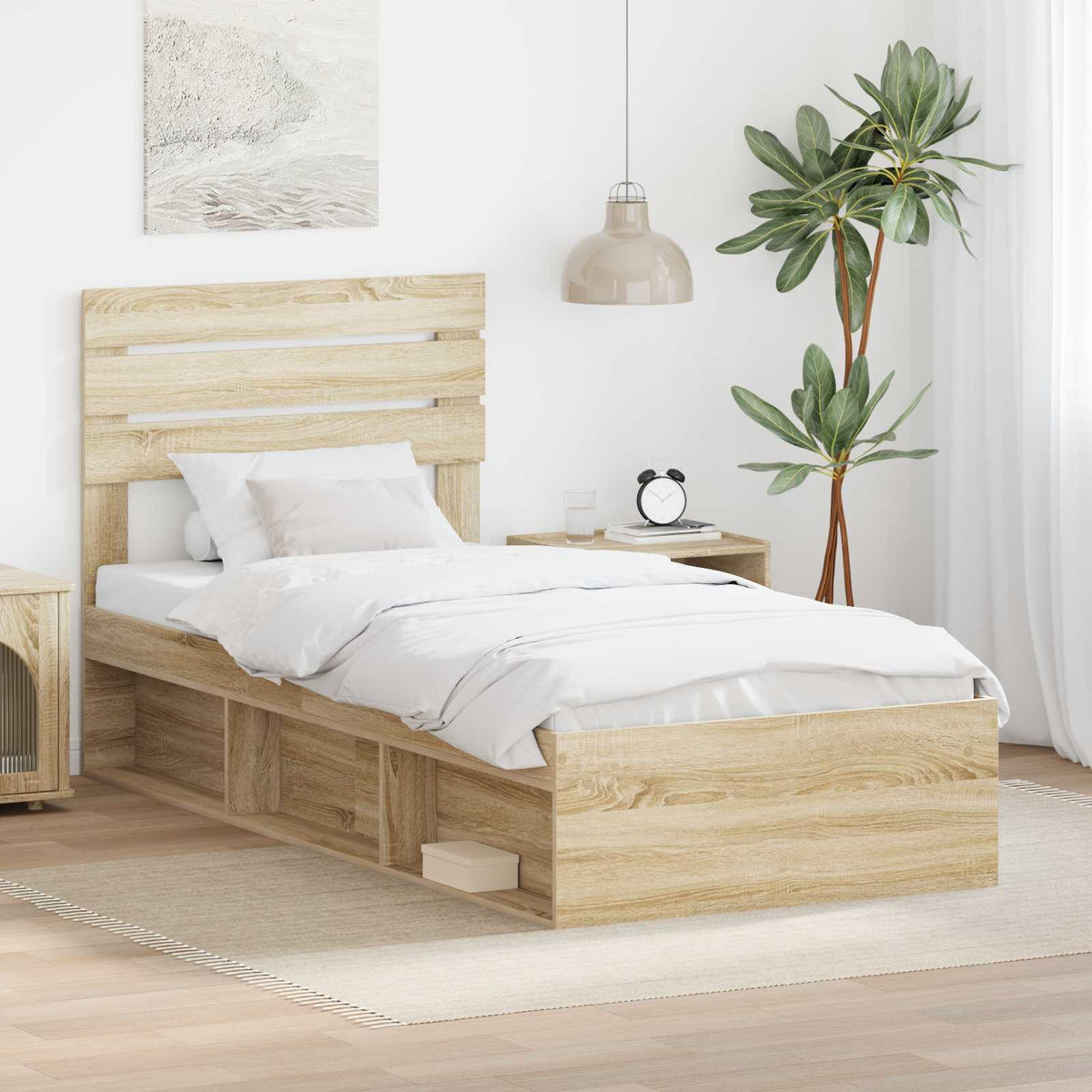 Bed Frame Solid Pine Wood Length 200 cm Sonoma Oak 100 cm