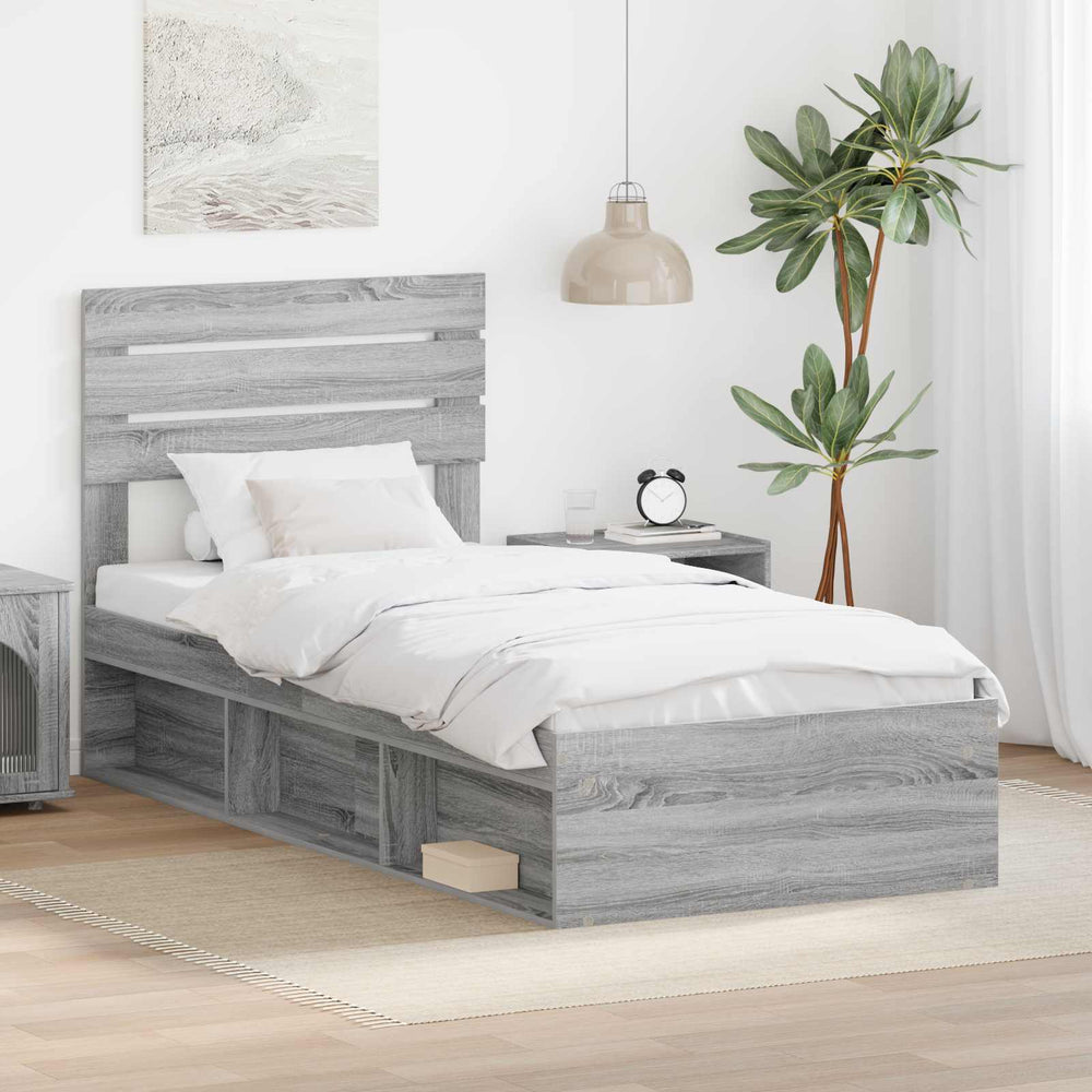 vidaXL Bed Frame Solid Pine Wood Length 200 cm Grey Sonoma