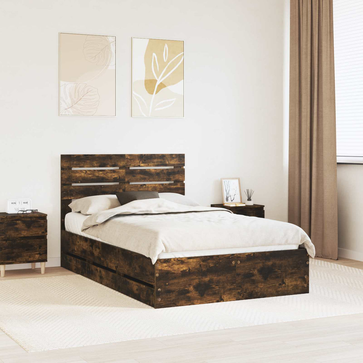 Bed Frame with Drawer Engineer Wood Length 190 cm Smoked oak 120 cm