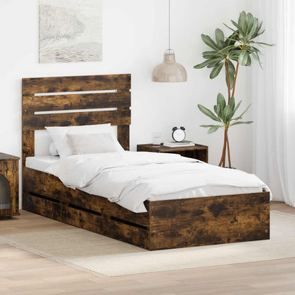 Bed Frame with Drawer Engineer Wood Length 190 cm Smoked oak 90 cm