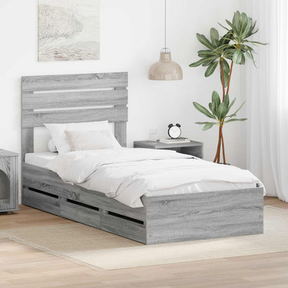 Bed Frame with Drawer Engineer Wood Length 190 cm Grey sonoma 90 cm