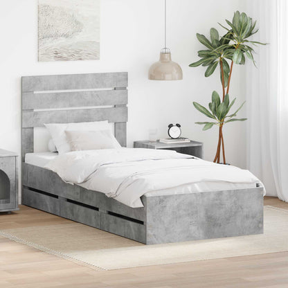 Bed Frame with Drawer Engineer Wood Length 190 cm Concrete grey 75 cm