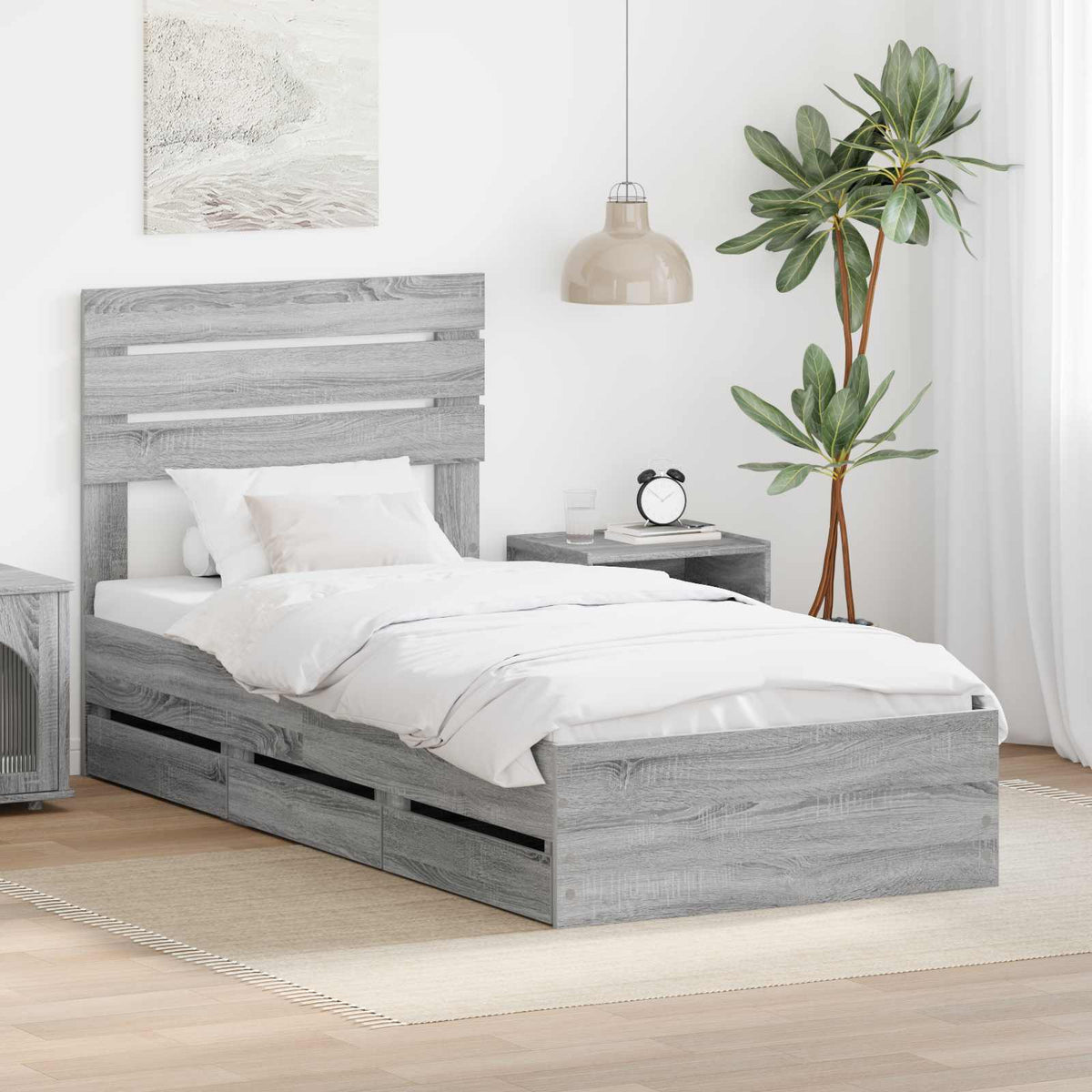 Bed Frame with Drawer Engineer Wood Length 190 cm Grey sonoma 75 cm