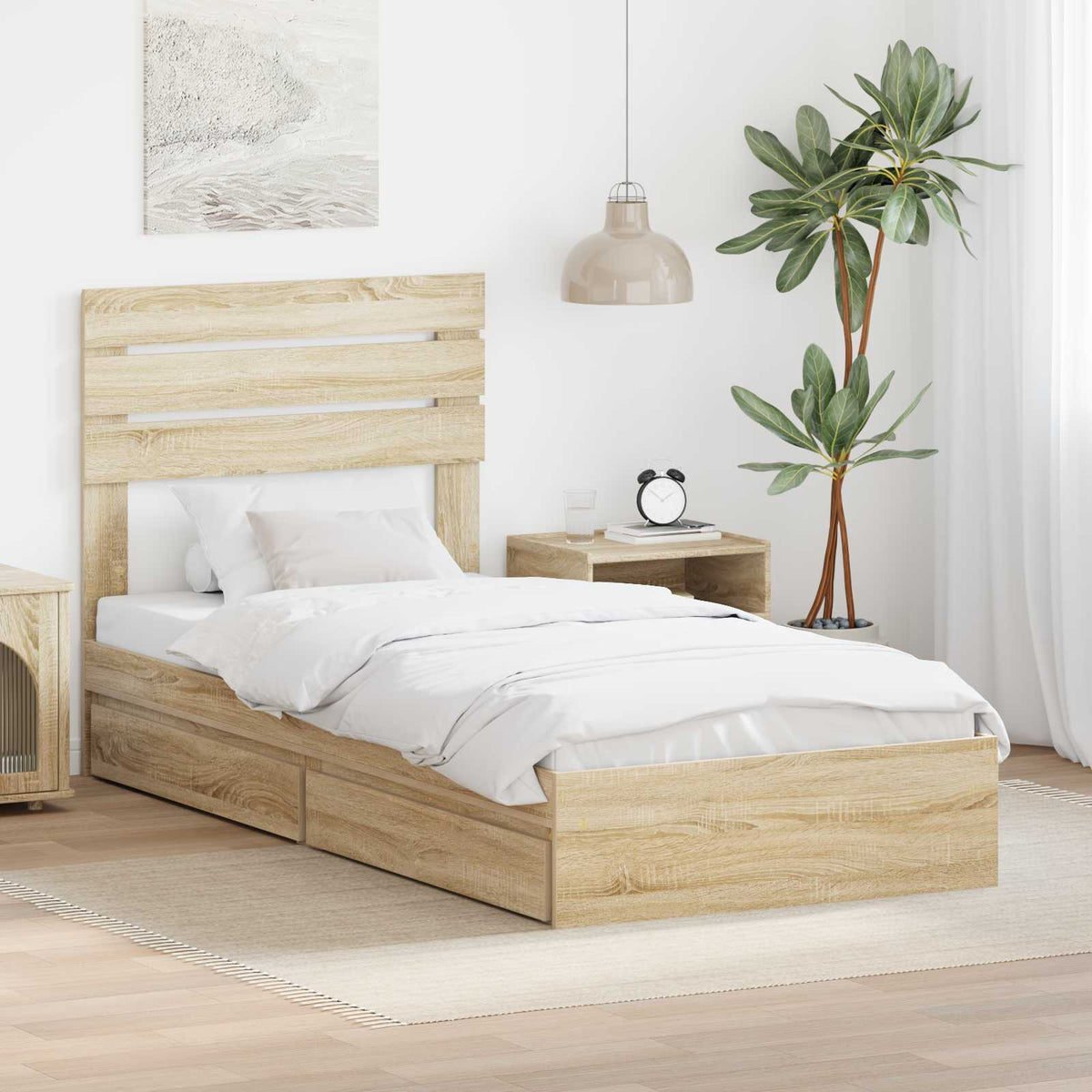 Storage Bed with Drawer Engineered Wood Length 200 cm Sonoma Oak 90 cm