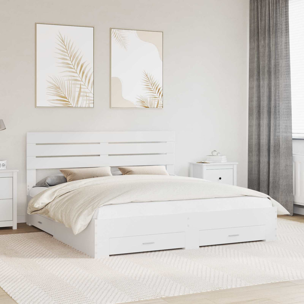 Bed Frame with Drawer Engineered Wood Length 200 cm White 180 cm