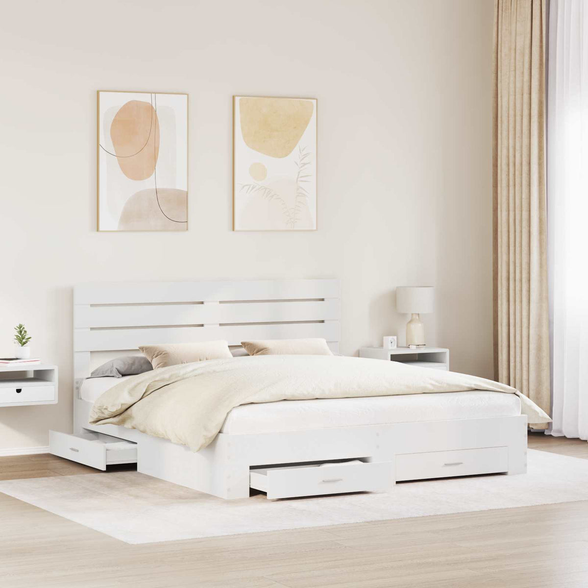 Bed Frame with Drawer Engineered Wood Length 200 cm White 180 cm