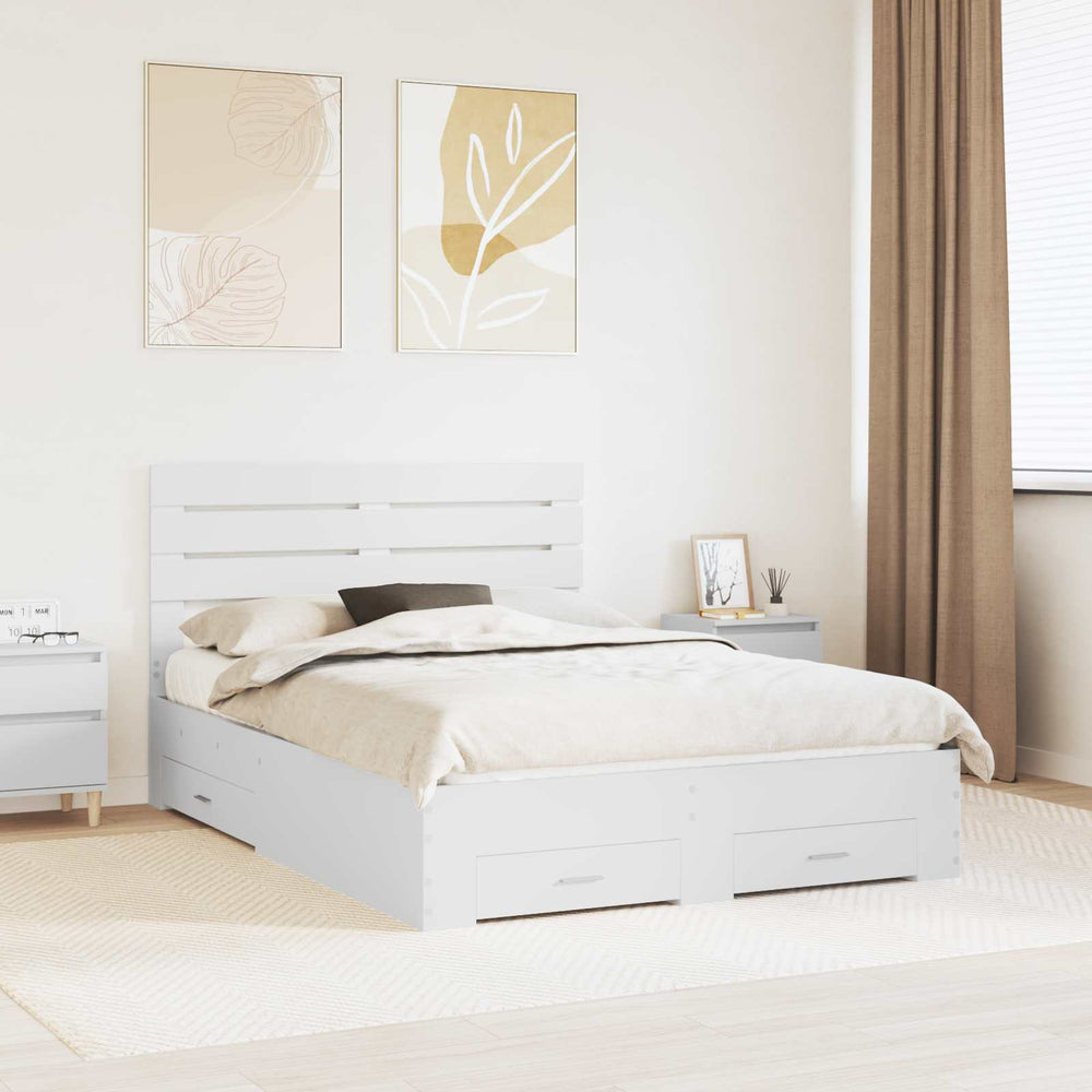 vidaXL Bed Frame with Drawer Engineered Wood Length 200 cm White
