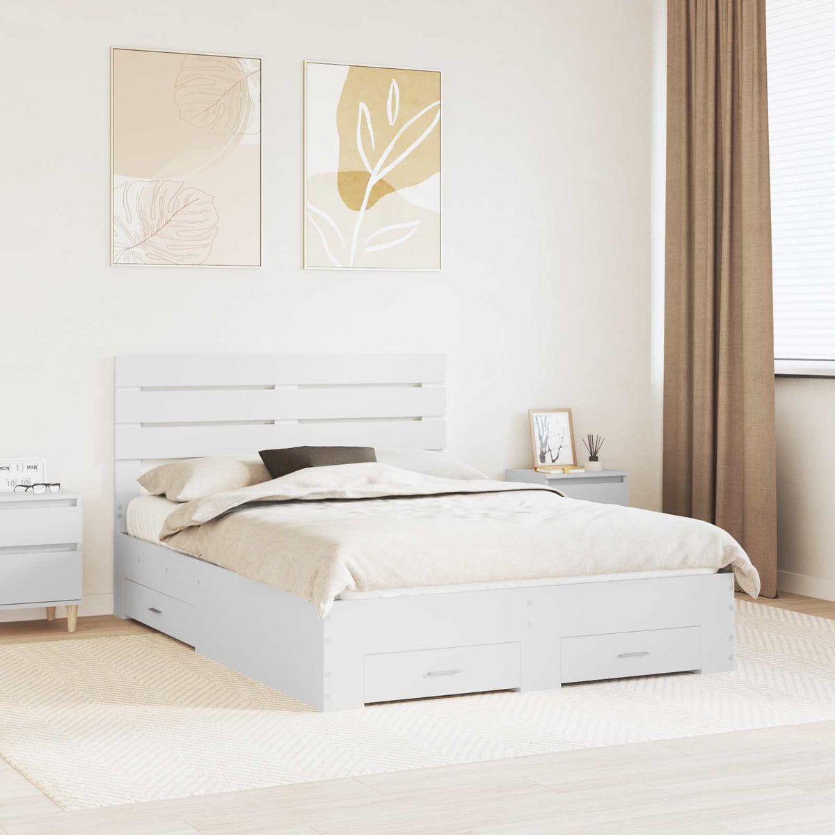 Bed Frame with Drawer Engineered Wood Length 200 cm White 160 cm