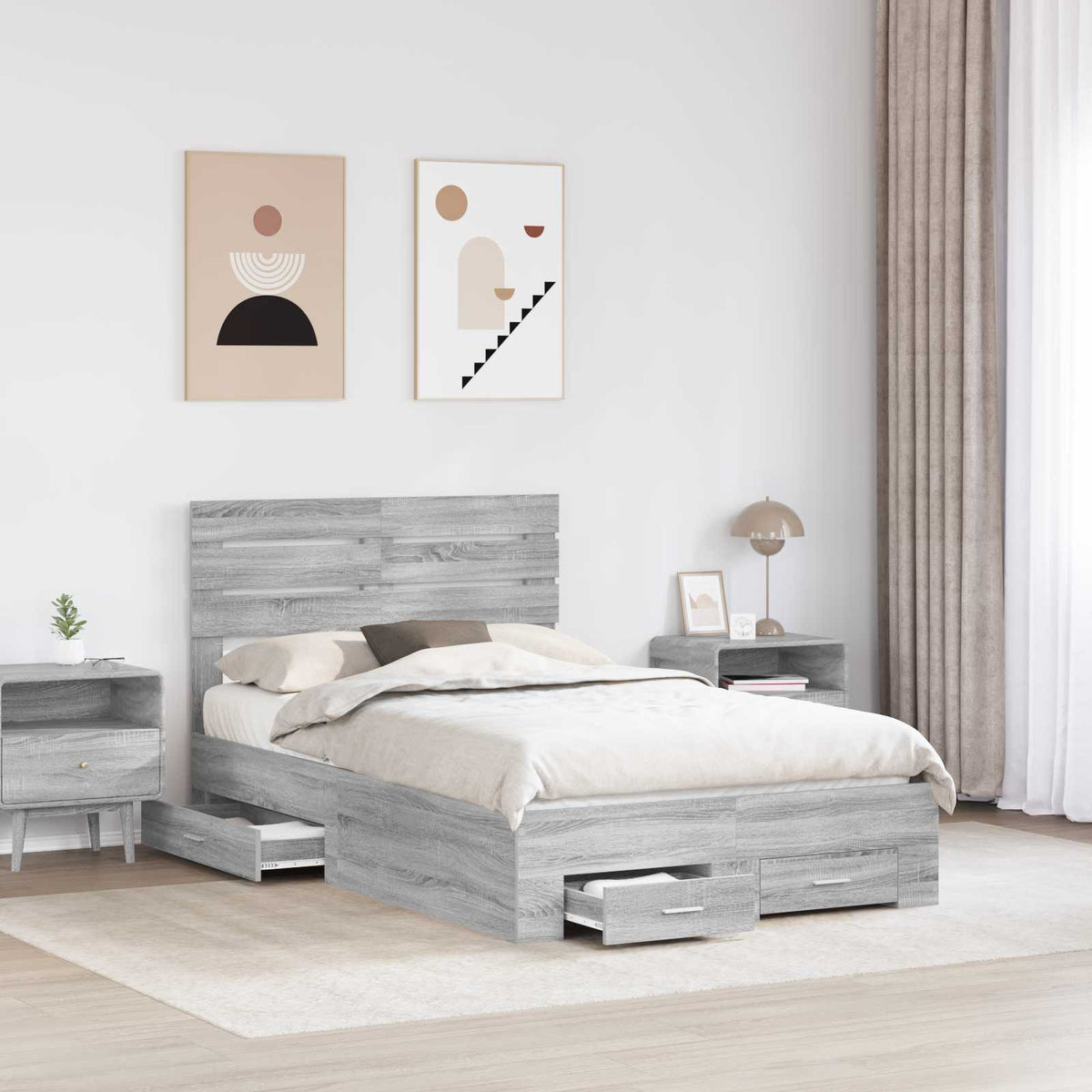 Bed Frame with Drawer Engineered Wood Length 200 cm Grey Sonoma 120 cm