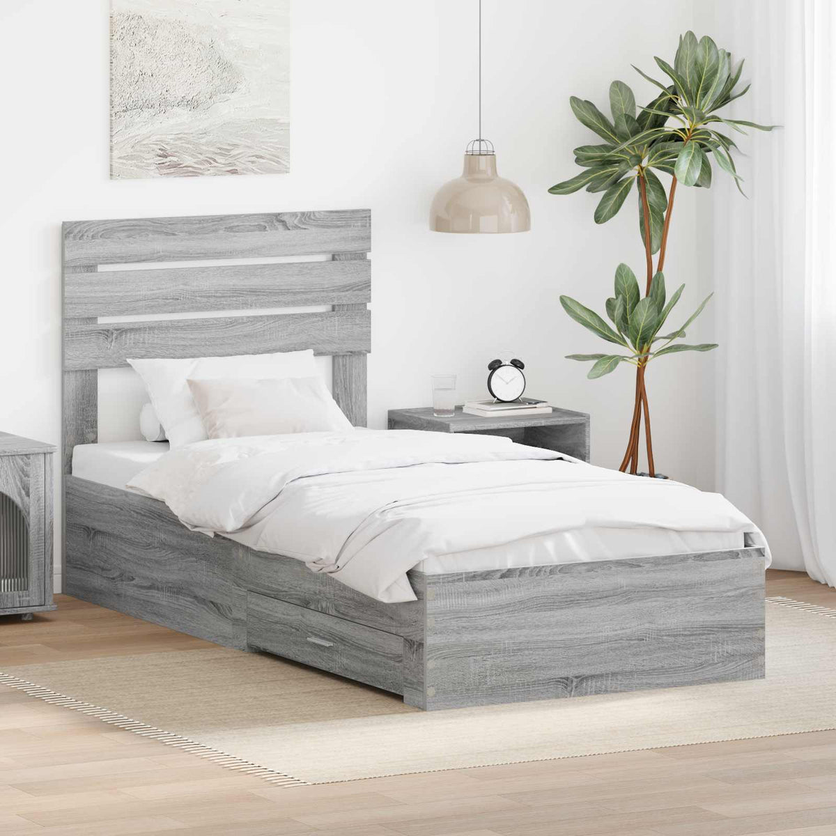 Bed Frame with Drawer Engineered Wood Length 200 cm Grey Sonoma 90 cm