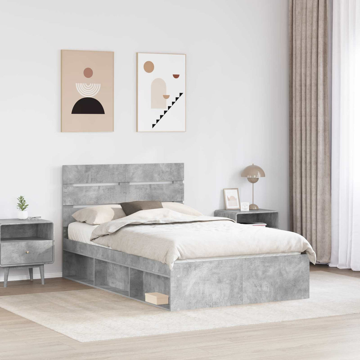 Bed Frame 135 x 190 cm Solid Pine Wood Concrete grey