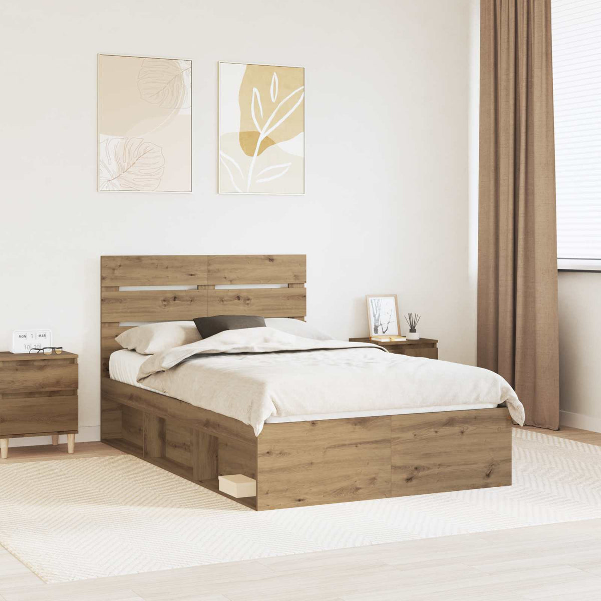 Bed Frame 135 x 190 cm Solid Pine Wood Artisan oak