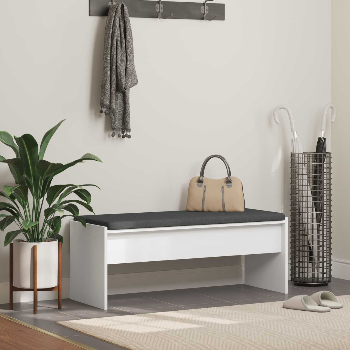 Hall Bench with Cushion 103 x 38 x 40 cm White
