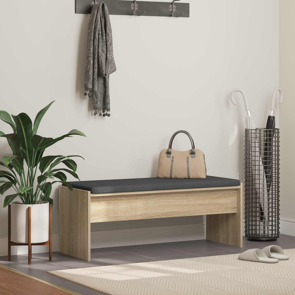 Hall Bench with Cushion 103 x 38 x 40 cm Sonoma oak