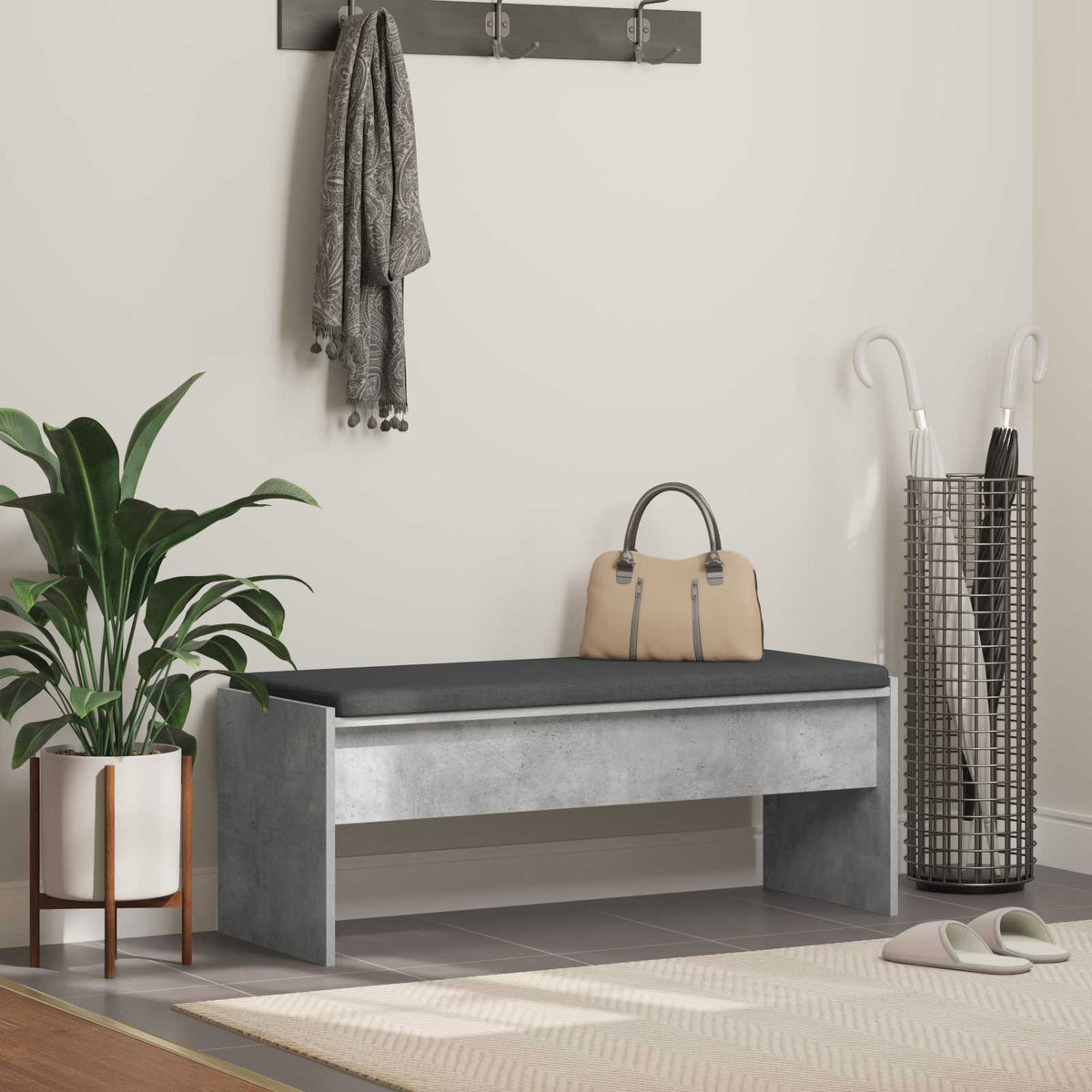 Hall Bench with Cushion 103 x 38 x 40 cm Concrete grey