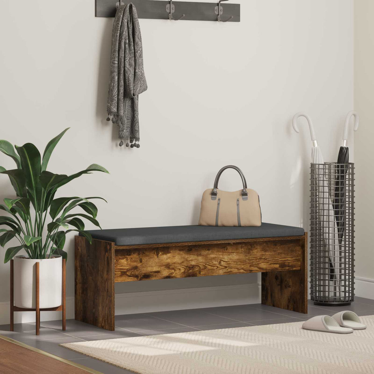 Hall Bench with Cushion 103 x 38 x 40 cm Smoked oak