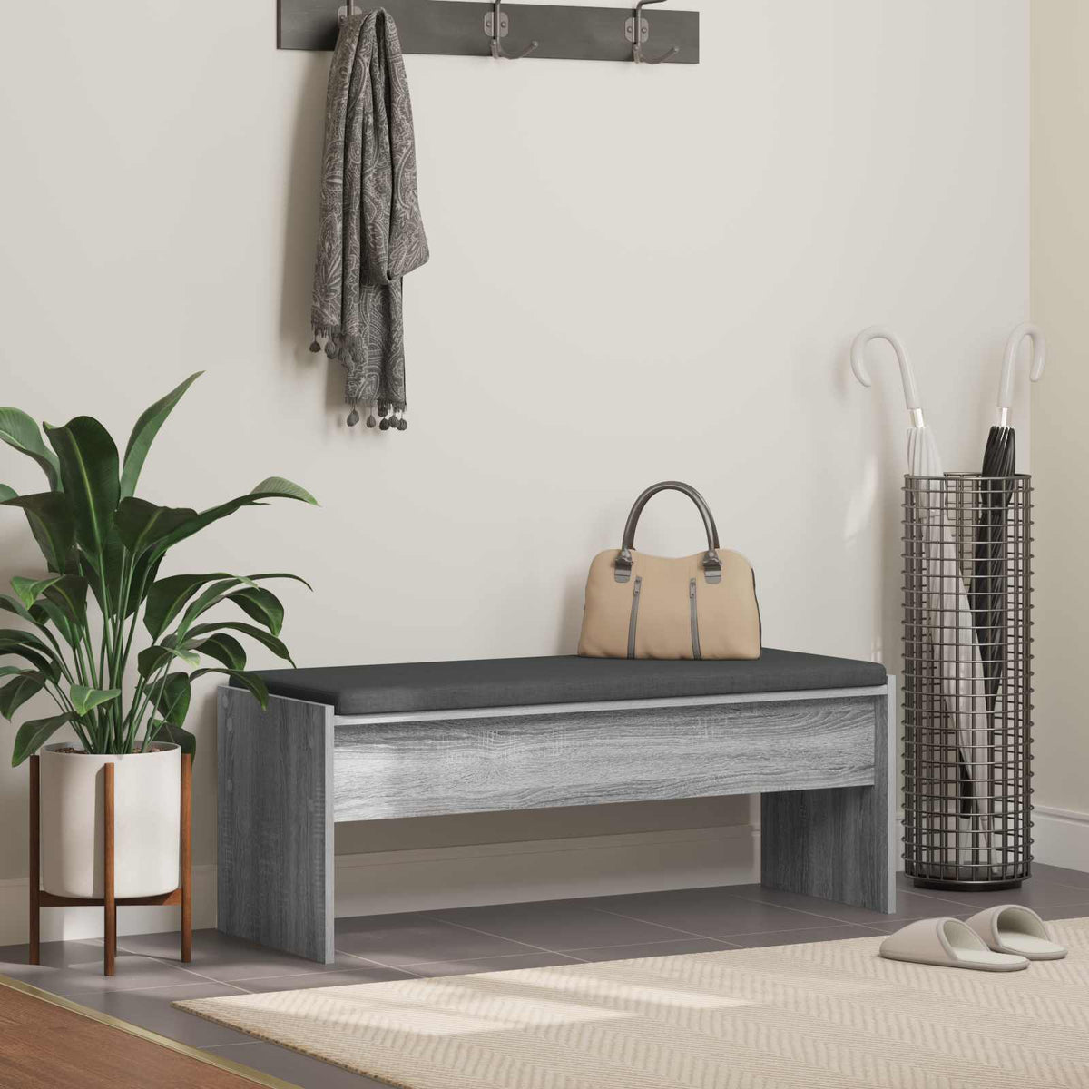 Hall Bench with Cushion 103 x 38 x 40 cm Grey sonoma