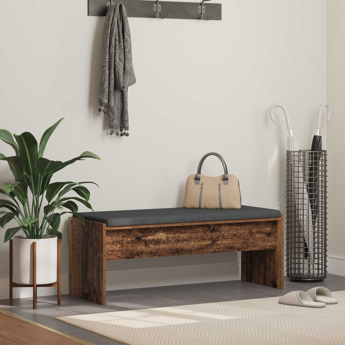Hall Bench with Cushion 103 x 38 x 40 cm Old wood