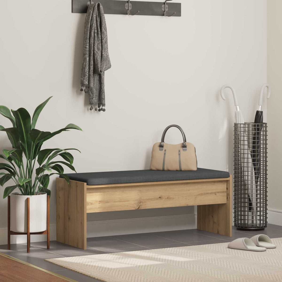 Hall Bench with Cushion 103 x 38 x 40 cm Artisan oak