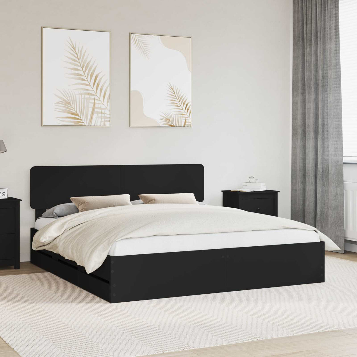 Bed Frame with Drawer Engineered Wood Length 200 cm Black 180 cm