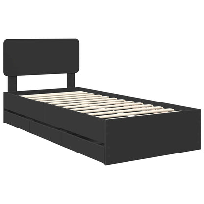 Bed Frame with Drawer Engineered Wood Length 200 cm Black 100 cm