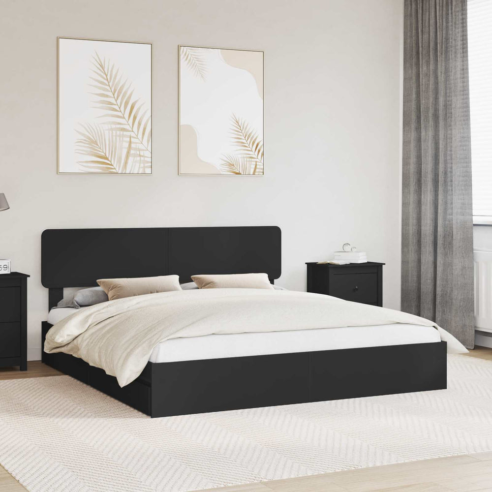 vidaXL Storage Bed with Drawer Black 200 x 200 cm Engineered Wood