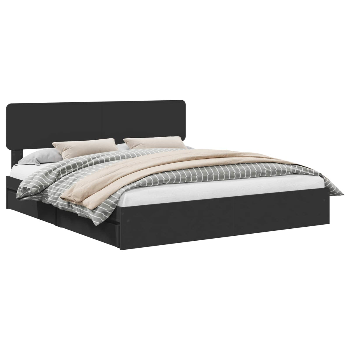 vidaXL Storage Bed with Drawer Black 200 x 200 cm Engineered Wood 2