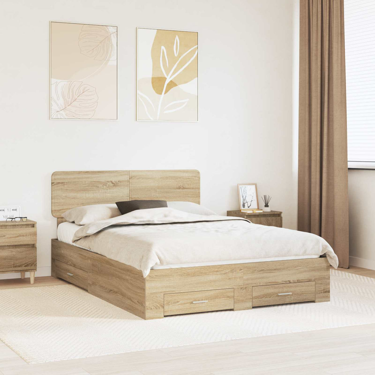 Bed Frame with Drawer 140 x 190 cm Engineered Wood Sonoma oak