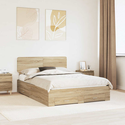 Bed Frame with Drawer 140 x 190 cm Engineered Wood Sonoma oak