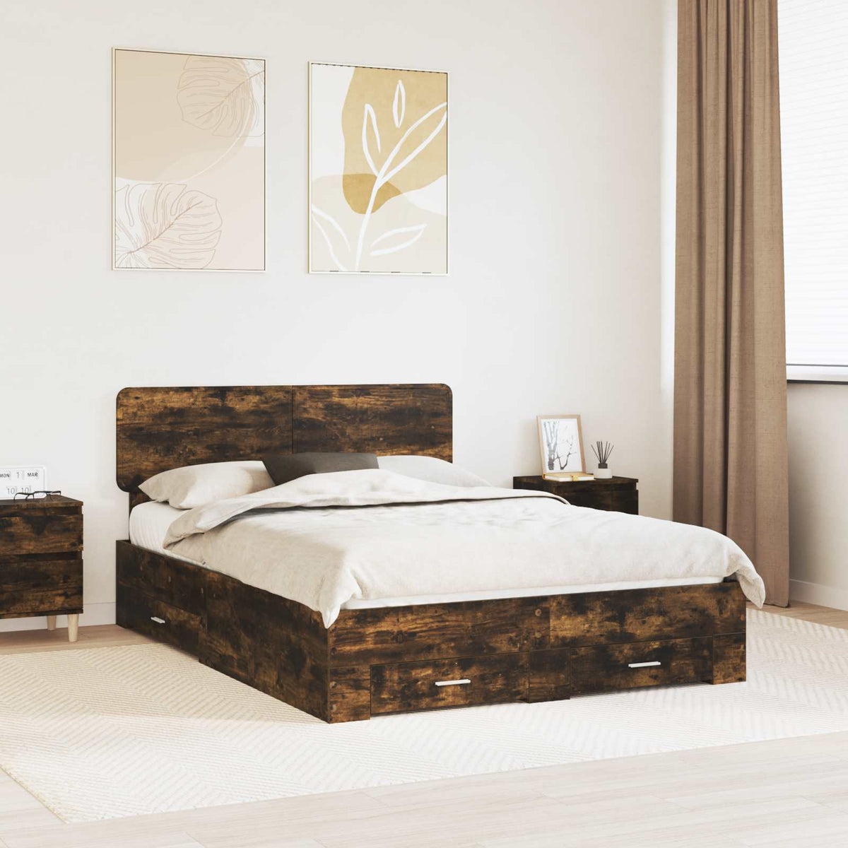 Bed Frame with Drawer 140 x 190 cm Engineered Wood Smoked oak