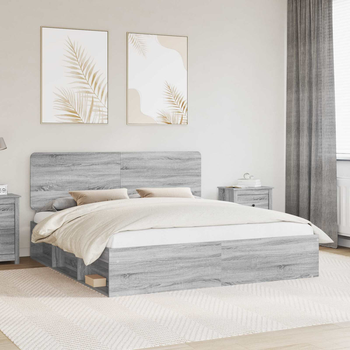 Bed Frame 200 x 200 cm Solid Pine Wood Grey sonoma